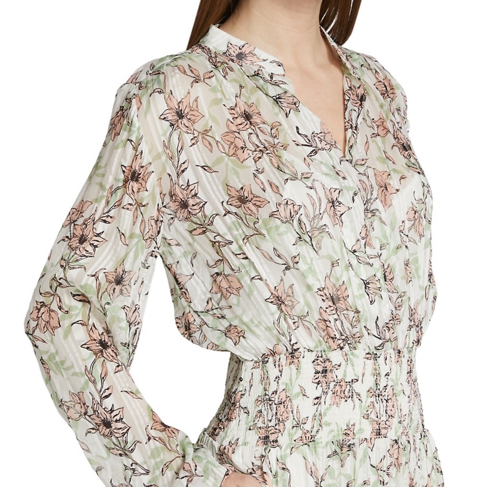🕶️Rag & Bone Silk Calista White Floral Maxi Long Sleeve V Neck Dress Pink XL - Picture 2 of 14